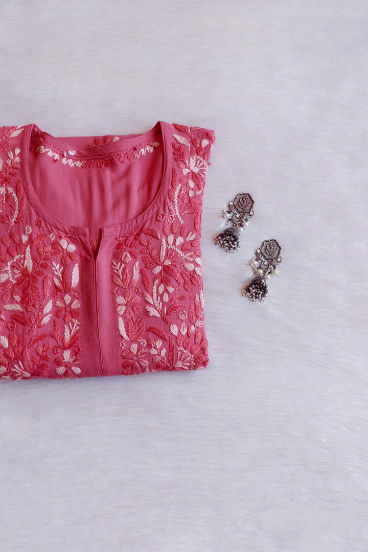 Nuresa Mauve Pink Ombre Thread Long Rayon Kurta