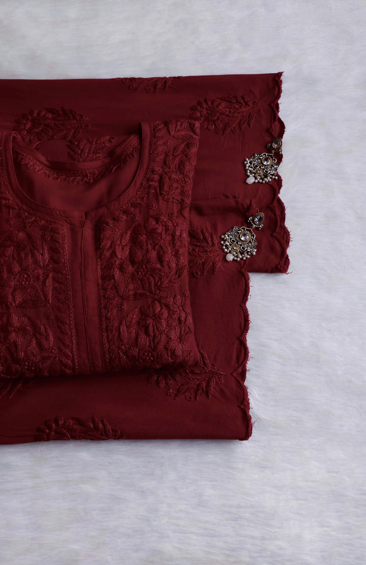 Alishba Rose Brown Scalloped Rayon set