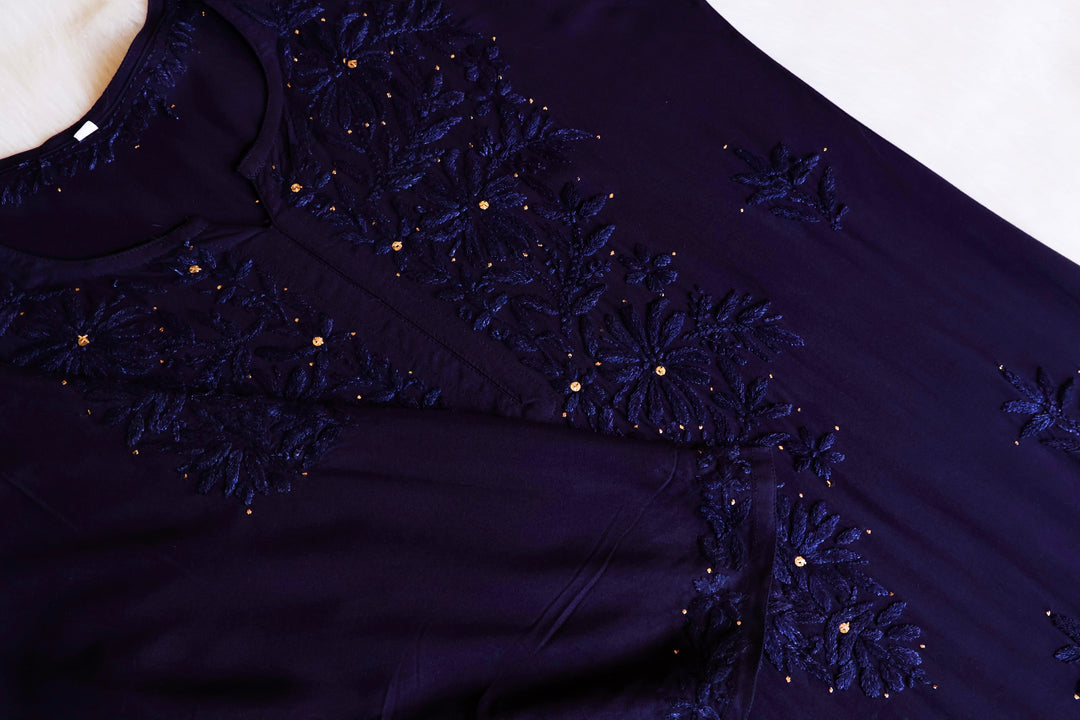Naira Navy Blue Rayon Mukaish 3 Piece Set