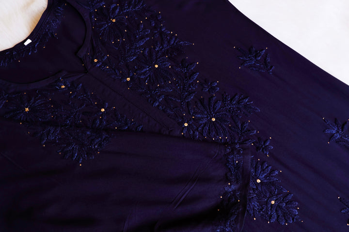 Naira Navy Blue Rayon Mukaish 3 Piece Set