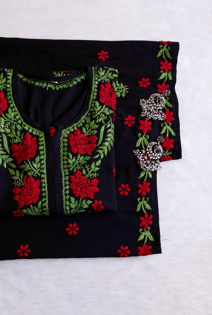Gulaab Black & Red Rayon Kurta Set