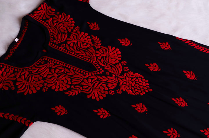 Noora Black & Red Long Rayon kurta