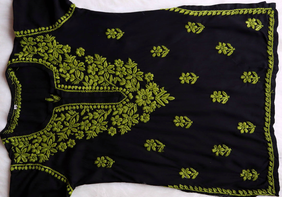 Gul-E-Jahaan Black & Olive Short Rayon Kurta