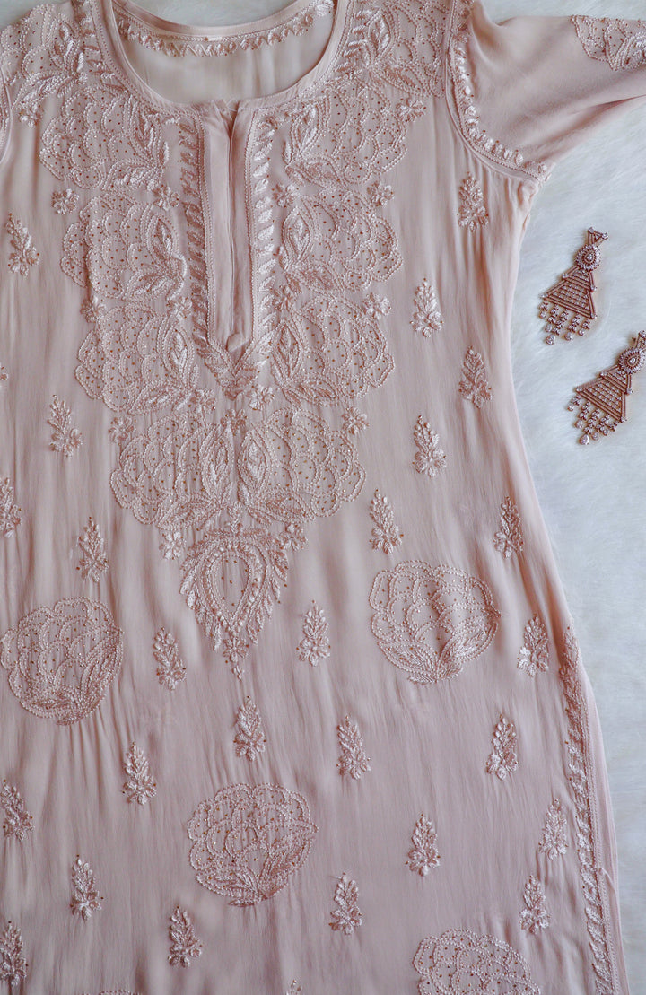 Hanaa Beige Viscose Georgette Kurta