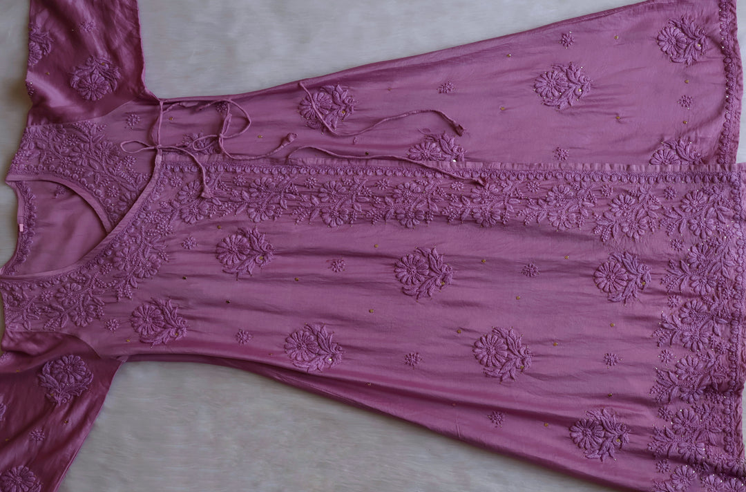 Noor Dusty Purple Pure Chanderi Silk Angarakha