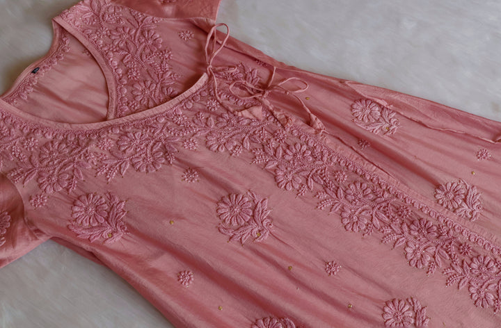 Noor Rose brown Pure Chanderi Silk Angarakha