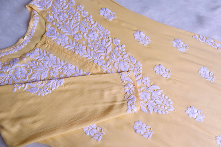 Benafsha Pastel Yellow Rayon Kurta Pant set