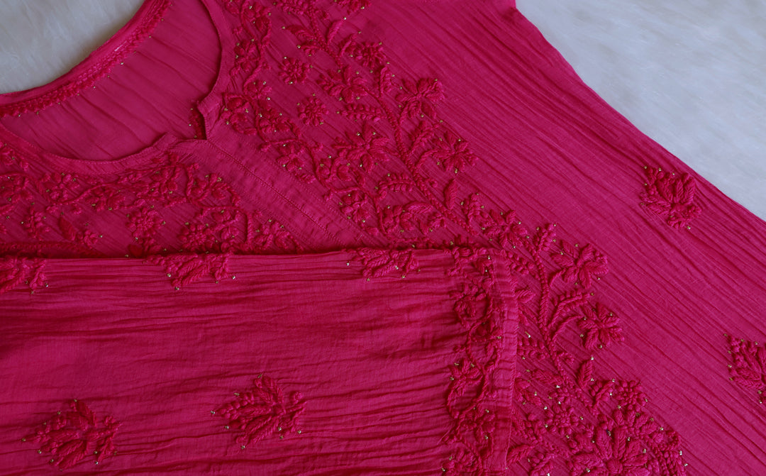 Naqsh Deep Pink Pure Chanderi Mulmul Set