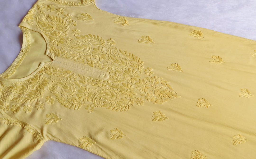 Zahrah Pastel Yellow Ombre Long Rayon Kurta