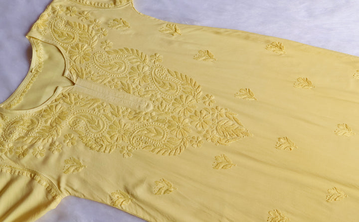 Zahrah Pastel Yellow Ombre Long Rayon Kurta