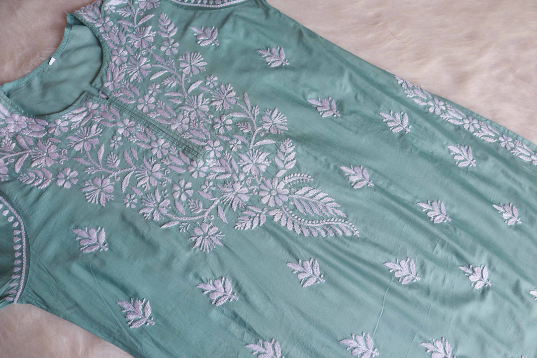 Saboor Sea Blue Chanderi Kurta