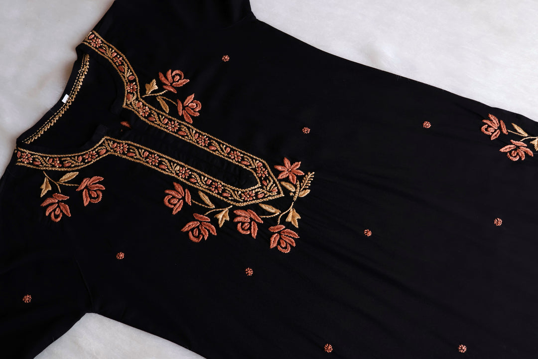 Gul Kashmiri Black & Rose Brown Modal Kurta Set
