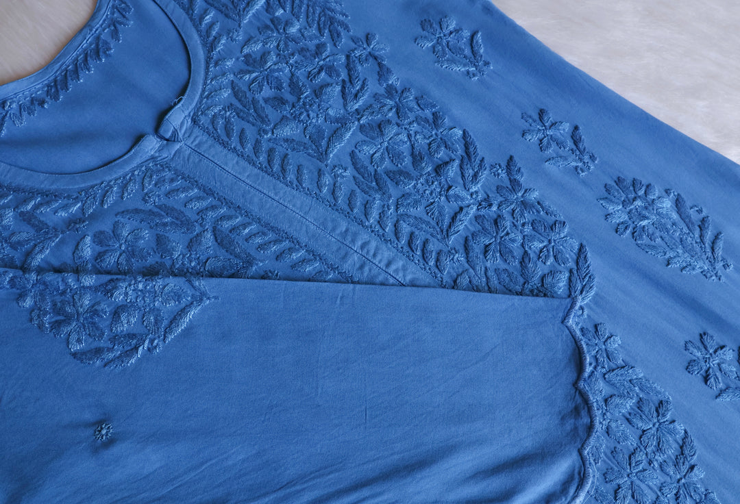 Alishba Ice Blue Scalloped Rayon set