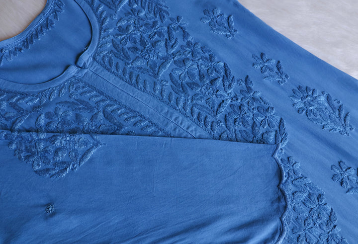 Alishba Ice Blue Scalloped Rayon set