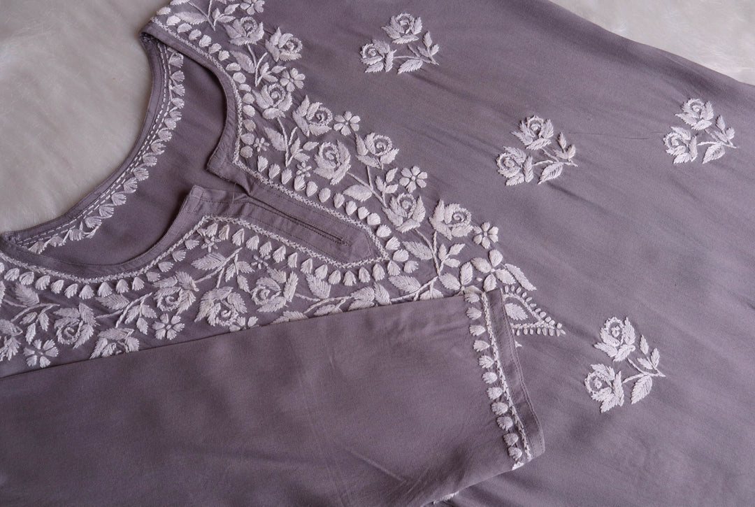 Gul Grey & White Short Rayon Kurta