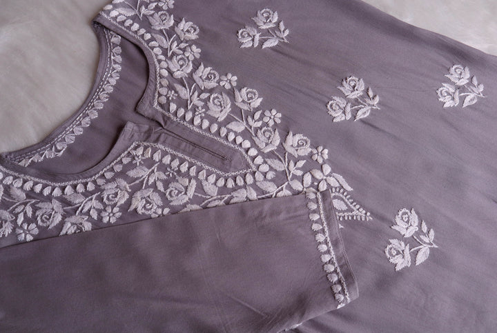 Gul Grey & White Short Rayon Kurta