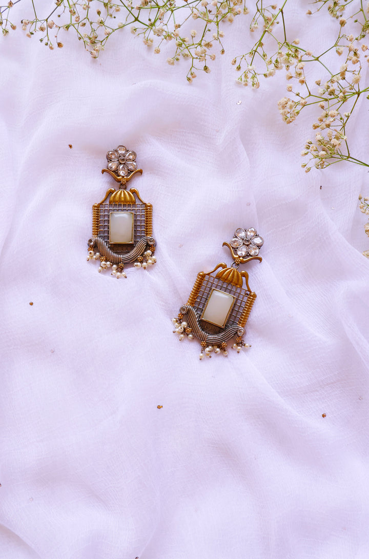 Chunky Dual Toned Birdcage Long Earrings