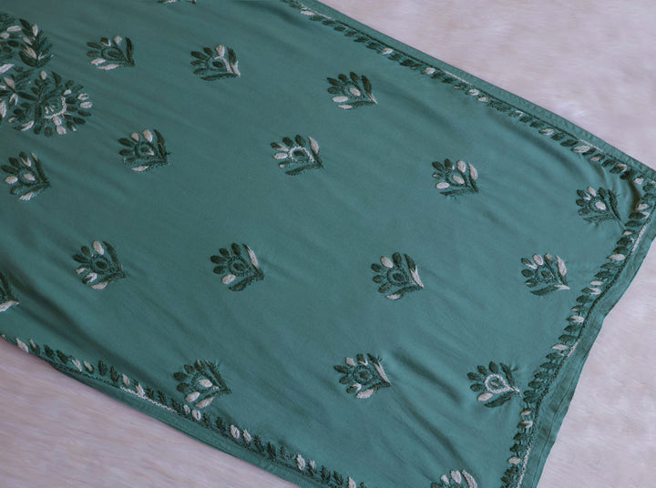 Nuresa Sage Green Ombre Thread Long Rayon Kurta - Noor Chikankari