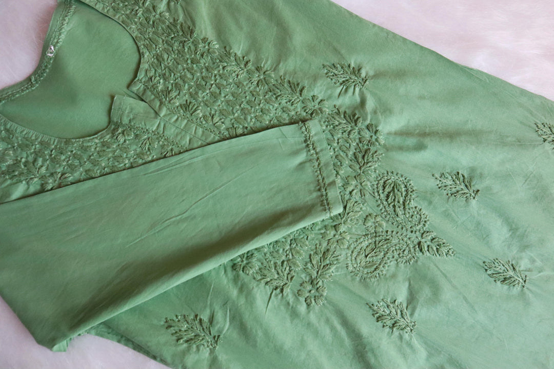 Zaisha Pastel Green Long Cotton Kurta