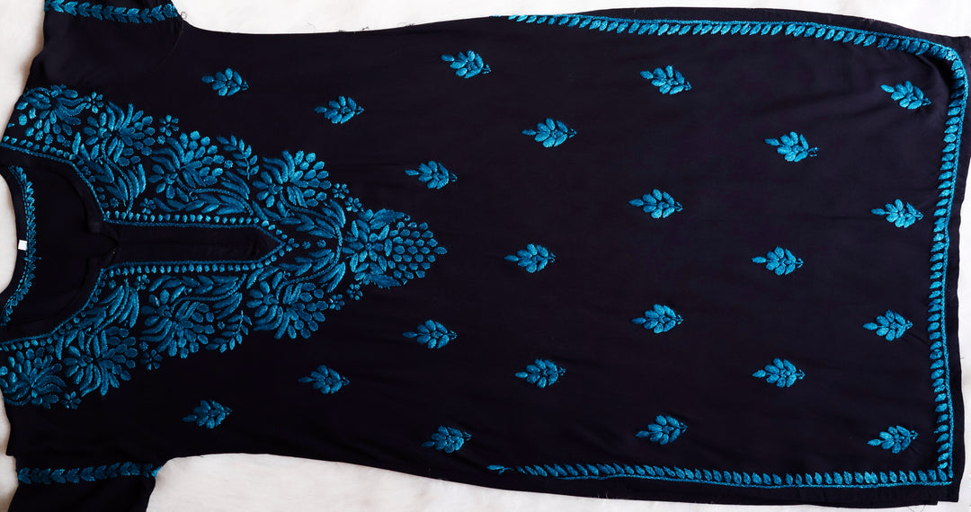 Noora Black & Blue Long Rayon kurta