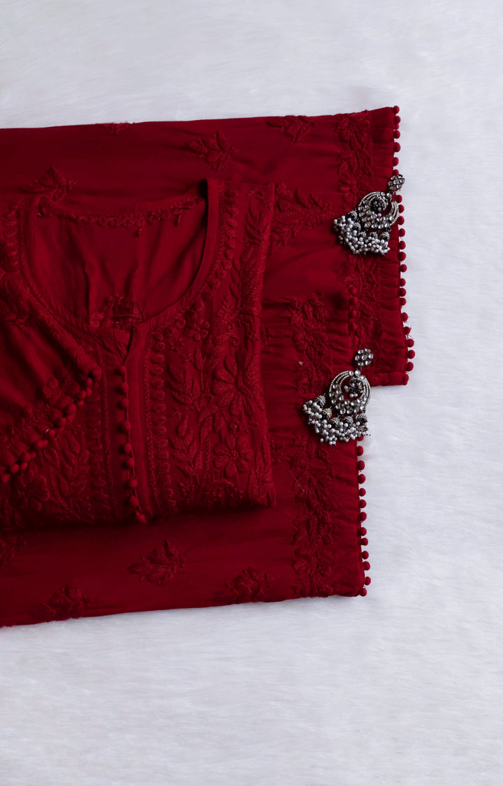 Enaara Maroon Potli Button Rayon set