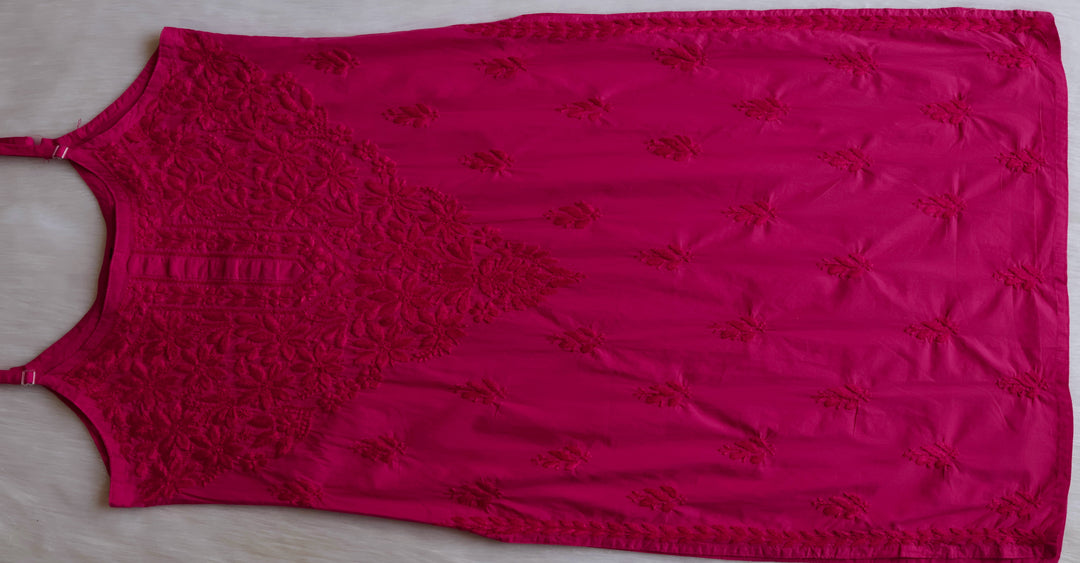 Noor Deep Pink Sleeveless Pure Cotton Long Kurta