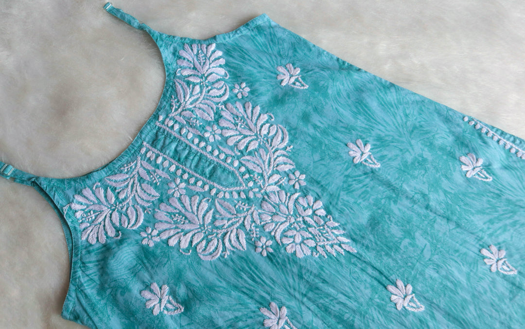 Mirha Mulmul Teal Blue Strappy kurta