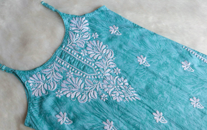 Mirha Mulmul Teal Blue Strappy kurta