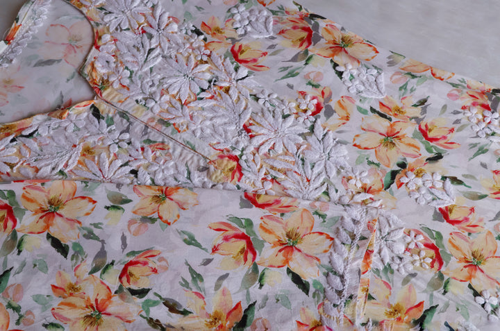 Sarah White & Yellow Long Rayon kurta