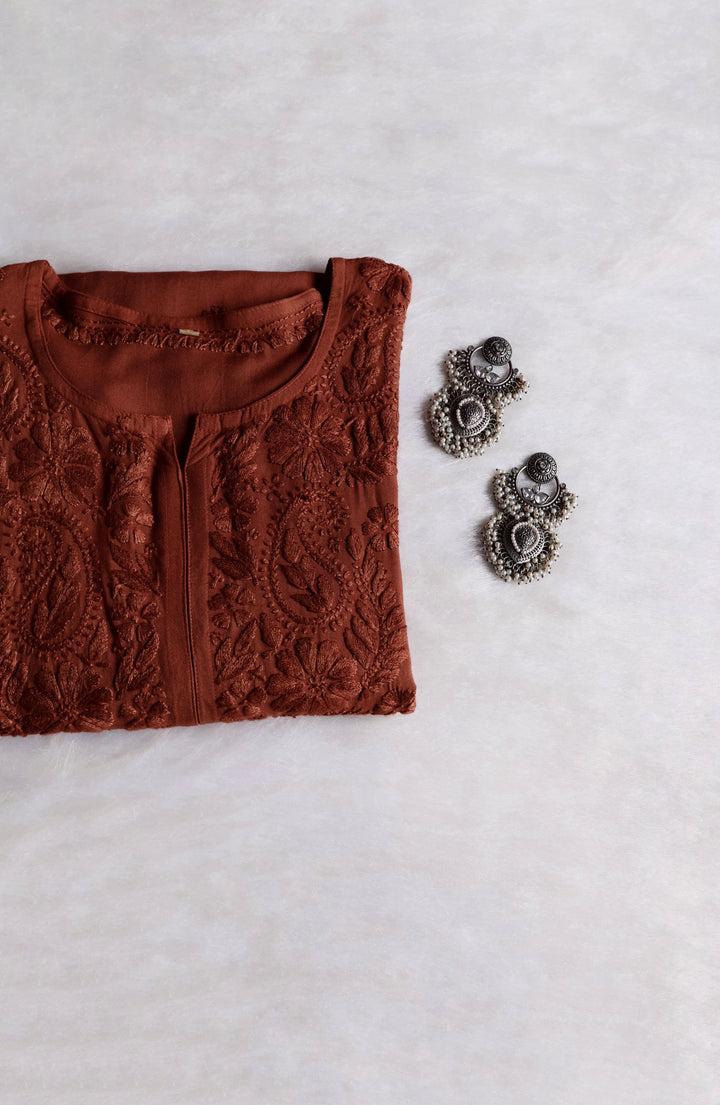 Zahrah Mocha Brown Ombre Long Rayon Kurta