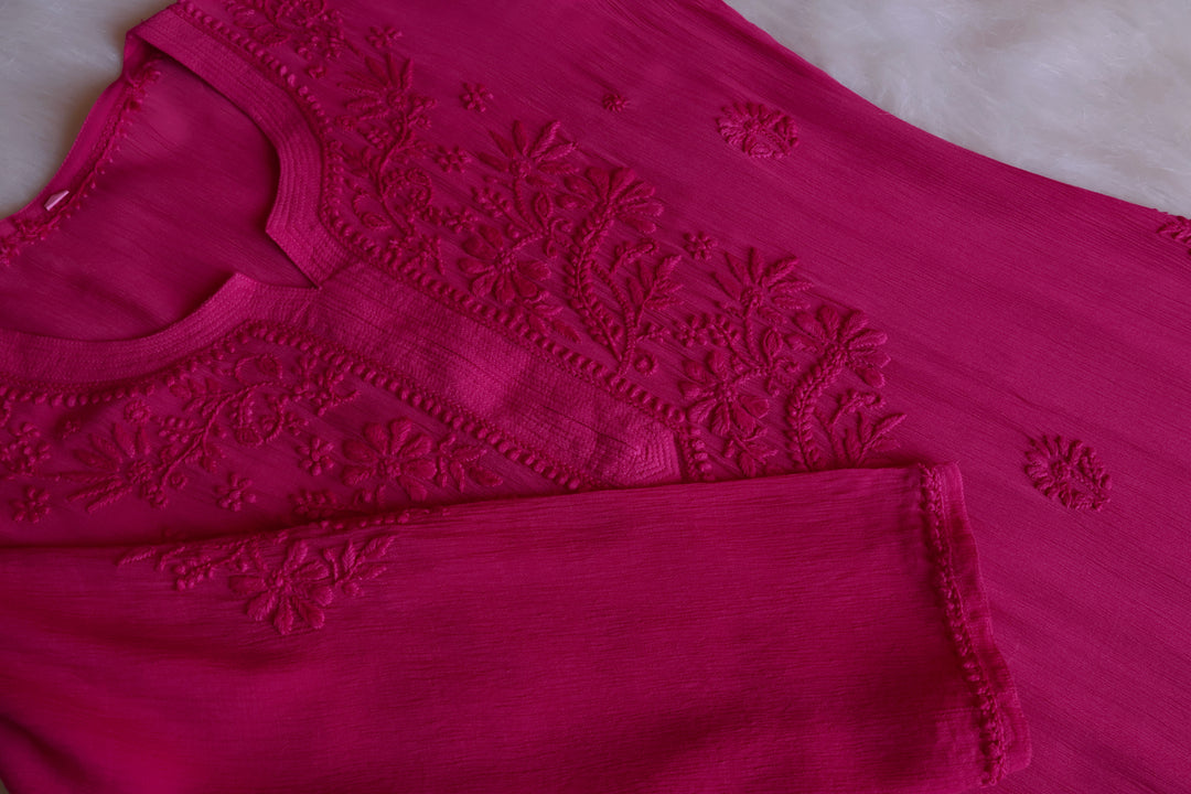 Mehr Deep Pink Pure Chiffon Kurta