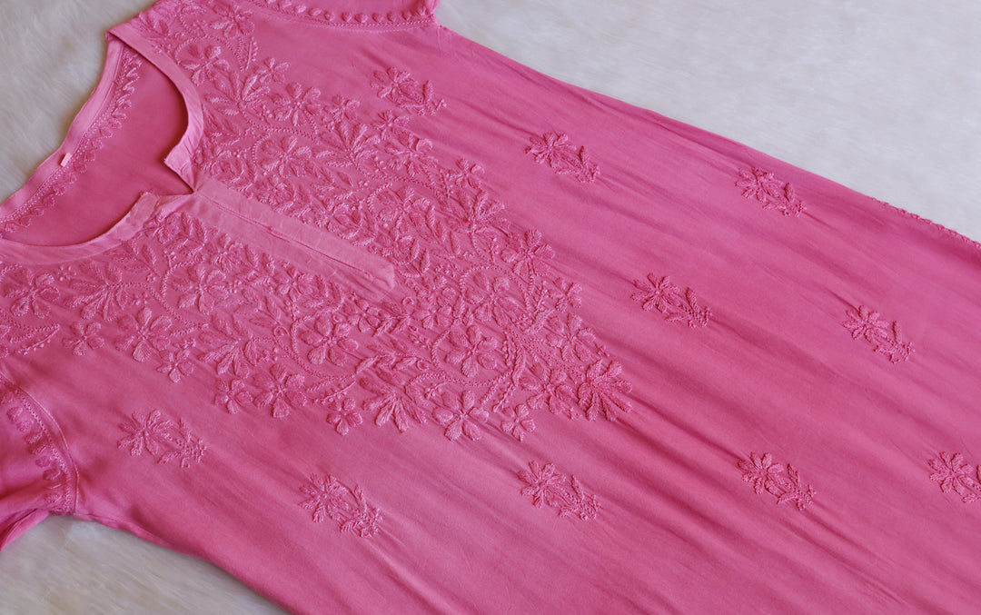 Sana Baby Pink Ombre Long Rayon Kurta