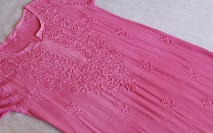 Sana Baby Pink Ombre Long Rayon Kurta