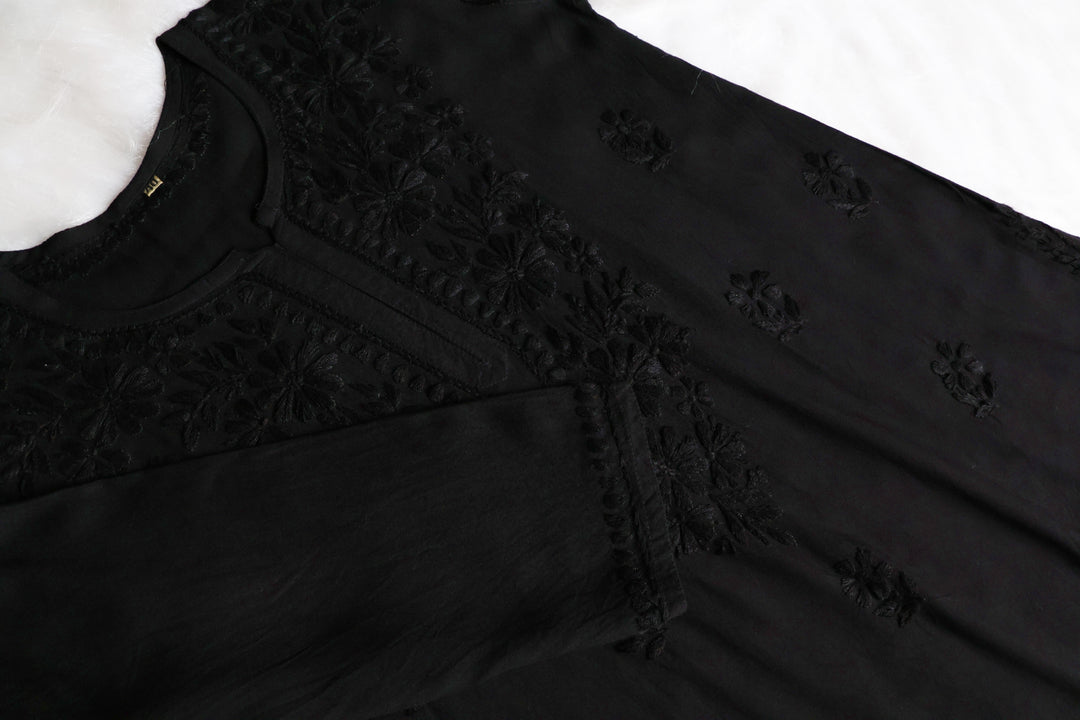Farhaa Black Short Rayon Kurta