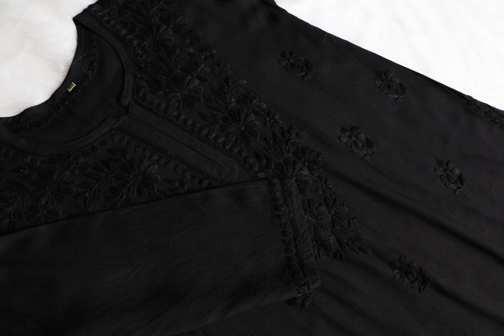 Farhaa Black Short Rayon Kurta