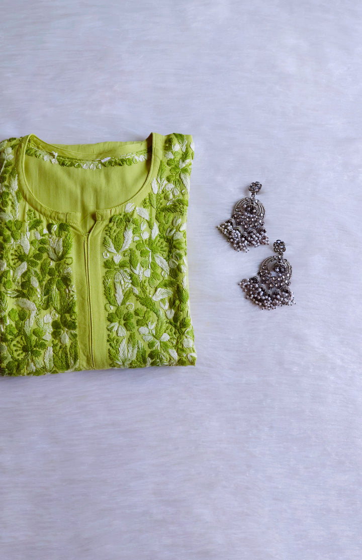 Nuresa Green Ombre Thread Long Rayon Kurta
