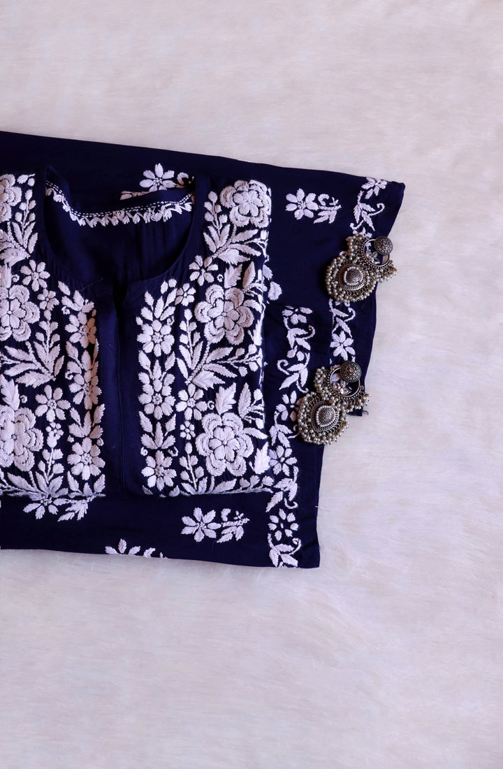 Benafsha Navy Blue Rayon Kurta Pant set