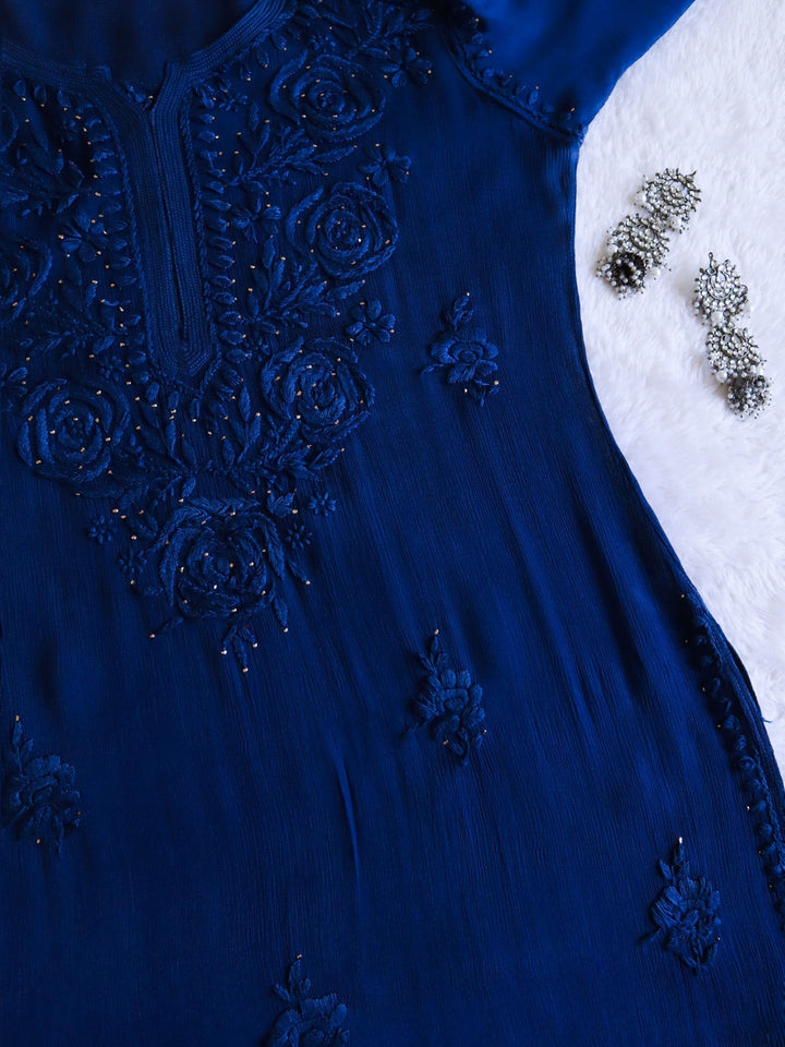 Hoor Royal Blue Pure Chiffon Kurta