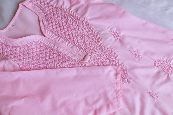 Zahra Baby Pink Cotton Kurta - Noor Chikankari