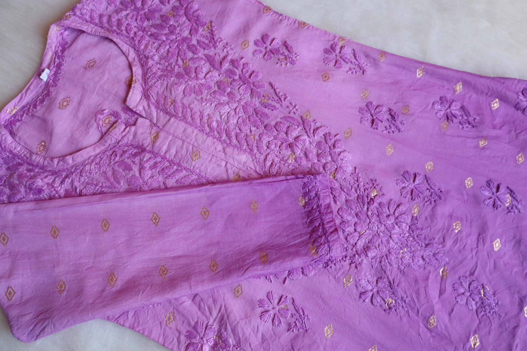 Nazakat Lavender Short Chanderi Kurta