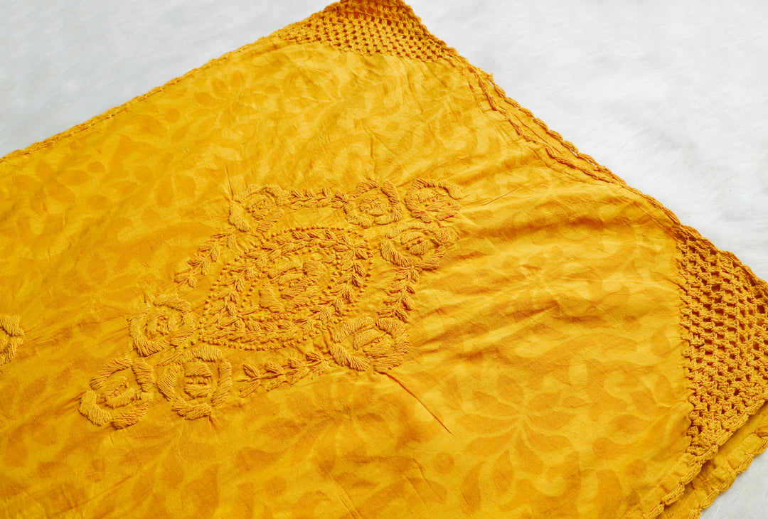 Yellow Long Jacquard Lace Cotton kurta
