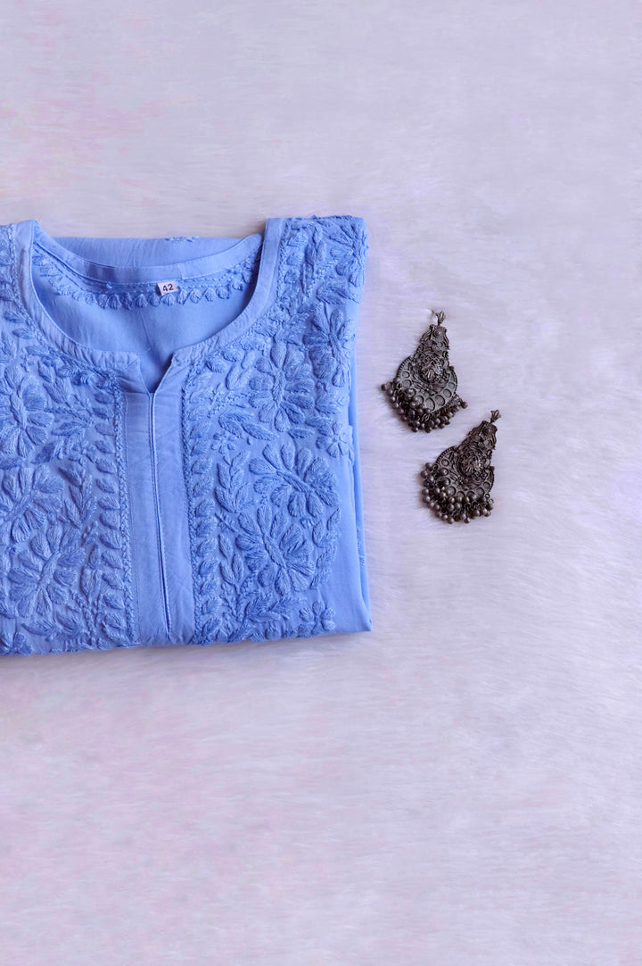 Amirah Ice Blue Ombre Long Rayon Kurta