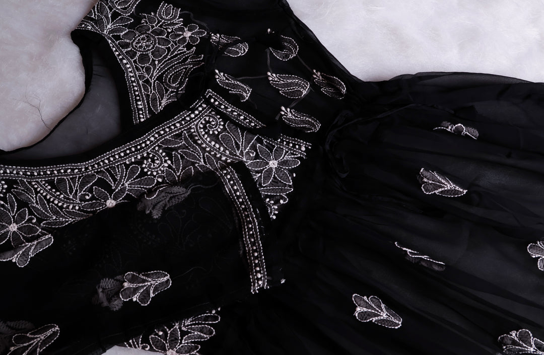 Black & White Georgette Angrakha frock