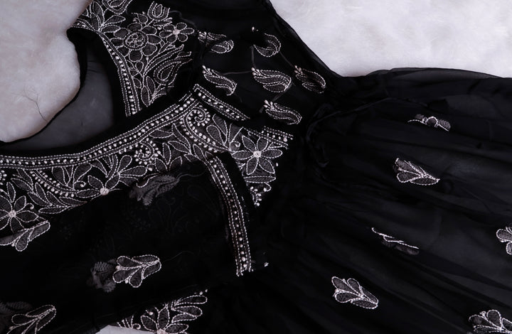 Black & White Georgette Angrakha frock
