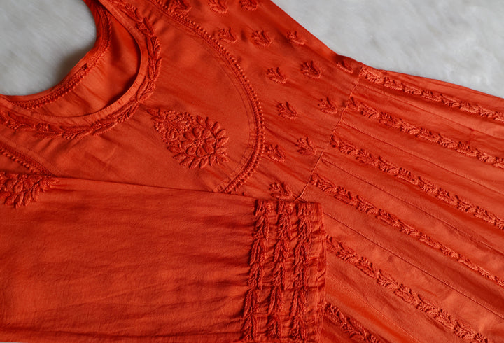 Naqsh Rust Pure Chanderi Silk Anarkali