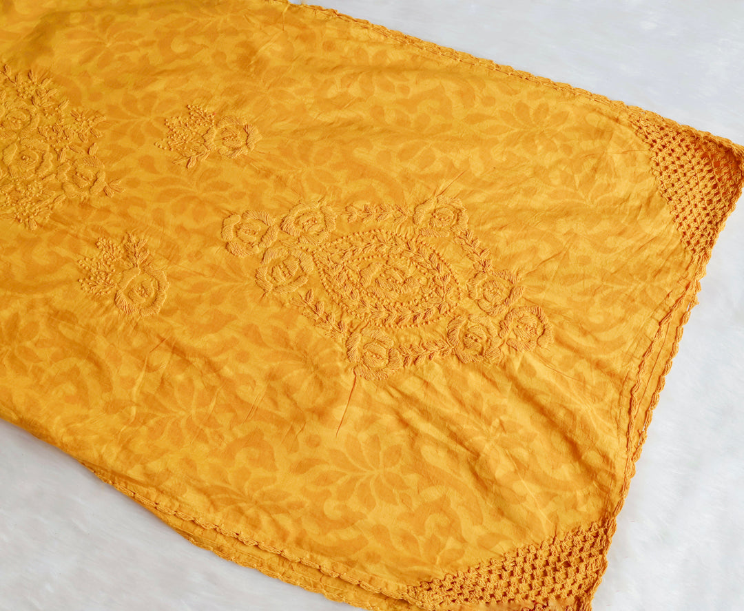 Yellow Long Jacquard Lace Cotton kurta