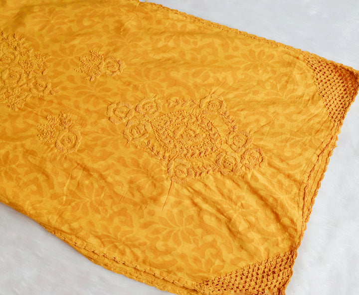 Yellow Long Jacquard Lace Cotton kurta