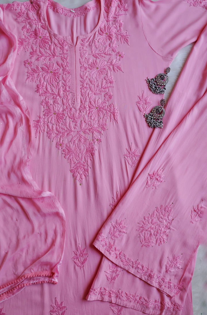 Naira Baby Pink Rayon Mukaish 3 Piece Set