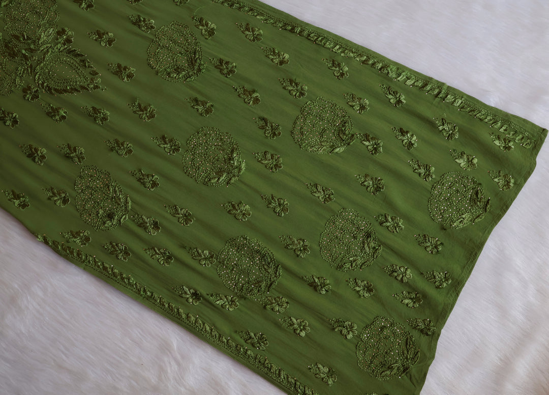 Hanaa Olive Green Viscose Georgette Kurta - Noor Chikankari