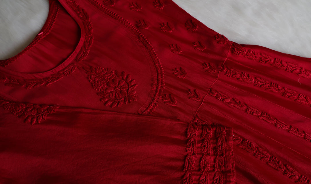 Naqsh Maroon Pure Chanderi Silk Anarkali